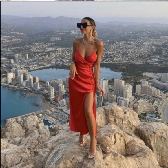 Zara 'Lingerie-Style' Satin Slip Dress (Red) S - Picture 6 of 12